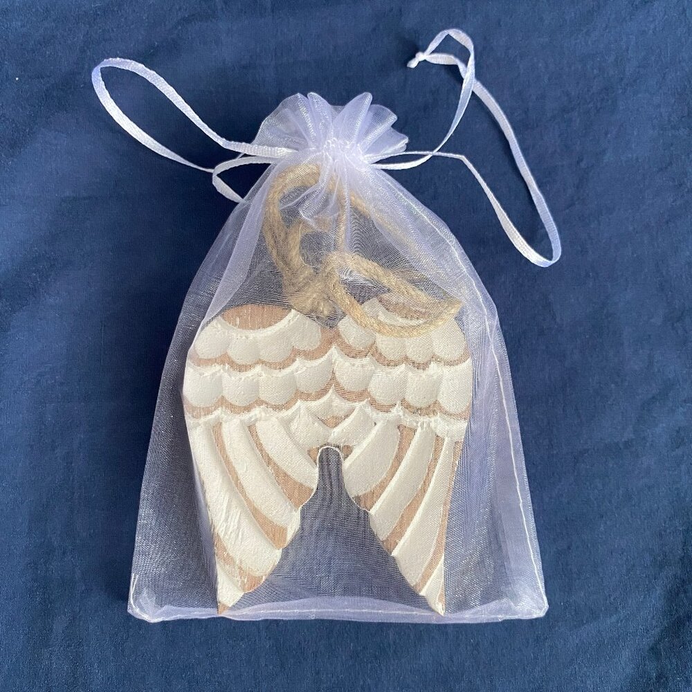 2 for $20 Angel Ornaments – 1 Carved Wood + 1 Sparkly Shell with Beaded Wings - Picture 7 of 14